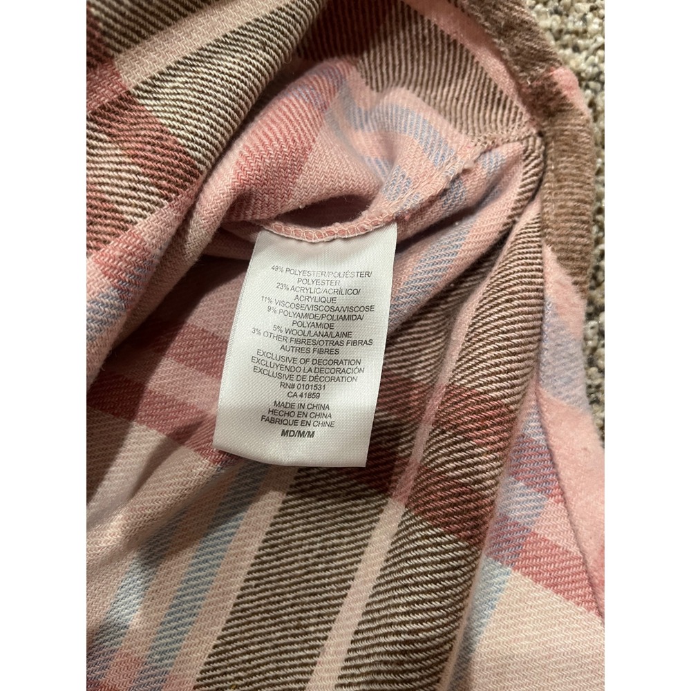 Barbie Movie Pink Plaid Flannel Shacket Button Up Jacket Logo Back Womens Medium - Picture 7 of 8